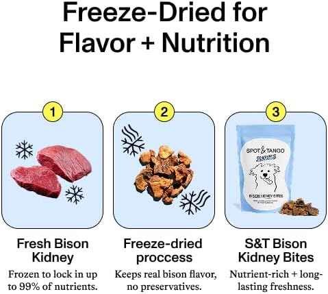 Spot & Tango Bison Kidney Bites Dog Treats - Single Ingredient, 100% Bison Kidney - Freeze-Dried Snacks - Grain & Gluten-Free - USA-Made - for Small, Medium, and Large Dogs