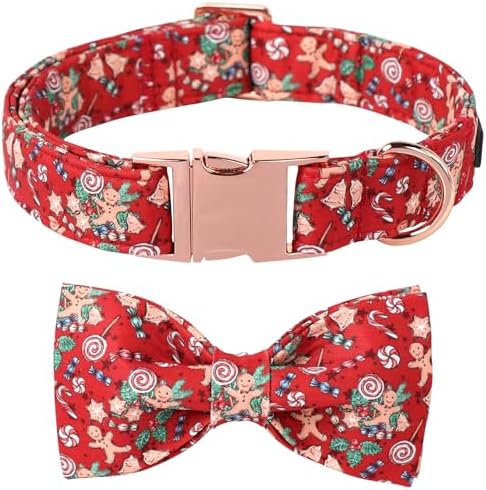 Lionet Paws Christmas Dog Collar, Cute Winter Red Dog Collar for Large Dogs, Adjustable Cotton Gingerbread Man Pet Collars for Large Dogs