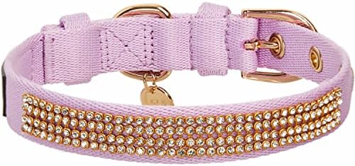 Blueberry Pet Sparkling Rhinestone Adjustable Dog Collar with Metal Buckle, Lavender, Neck 13-16.5", for Medium Breed