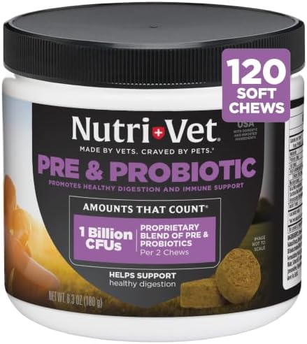 Nutri-Vet Pre & Probiotics for Dogs, Dog Probiotics, 120 Soft Chews