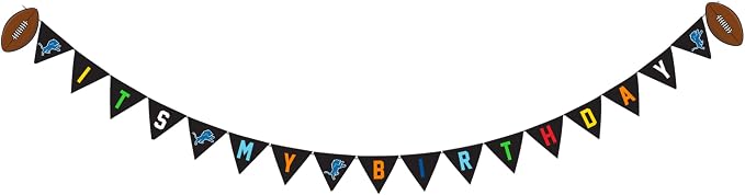 NFL Detroit Lions Dog Birthday Party Set 10pcs with 1 Football Bandana Large/X-Large, 1 Crown Hat, 1 Banner, 1 Birthday Cake Toy & 6 B-Day Balloons, Dog Birthday Set, Costume, Fun Doggie Pawty