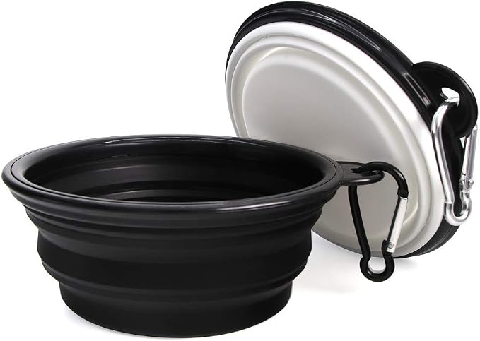 Dog Bowl Collapsible, 2 Pack, Portable & Foldable, Small, Black+White