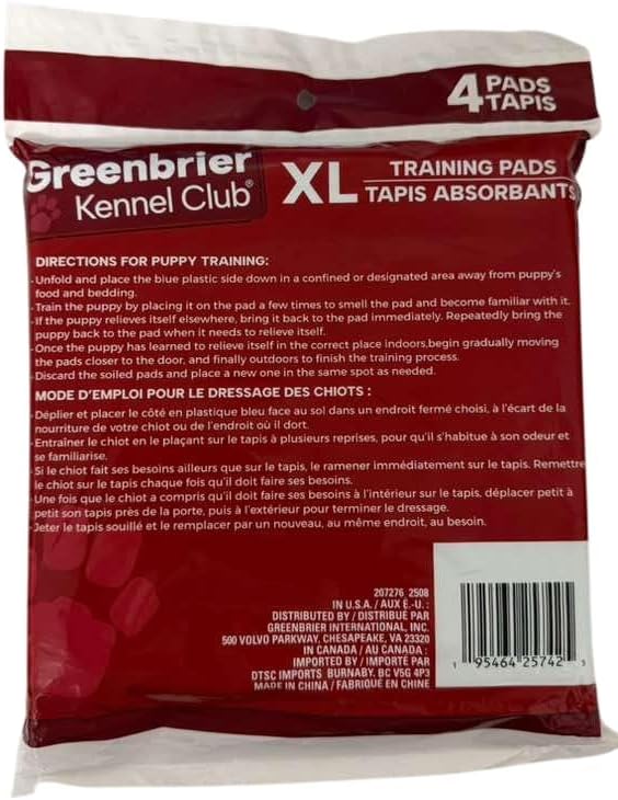 4 Count Greenbrier Kennel Club XL Training Pads Heavy Duty Super Absorbent 26 x 30 Inch Floor Protecting Dog Pee Pad Puppy Training Pads