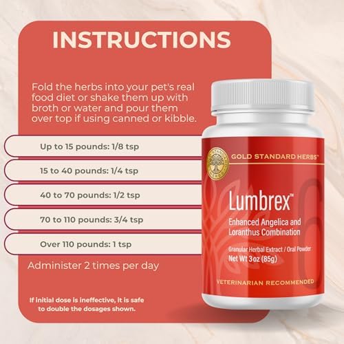 Lumbrex Joint Pain and Stiffness Relief for Dogs by Gold Standard Herbs, All Natural Angelica Root and Loranthus, 85 gram powder, White