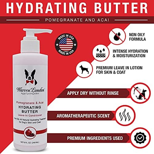 Warren London 8oz Butter Combo - Premium Dog Shampoo & Conditioner - Exfoliating Wash with Fragrant Leave in Conditioner - Pom & Fig w/Pom & Acai