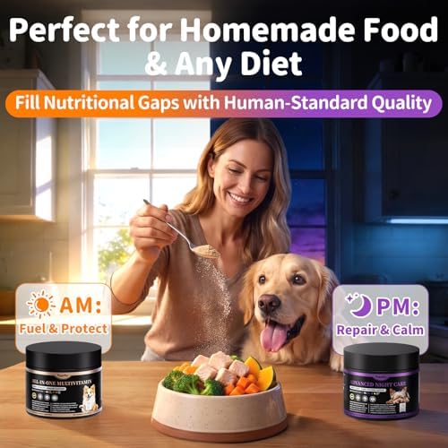 Dog Vitamins and Supplements - Day & Night 2 Pack, Chicken, 150 Scoops | Dog Multivitamin Powder with Collagen, Glucosamine, Probiotics - Joint, Gut, Calm, Skin & Immune Support