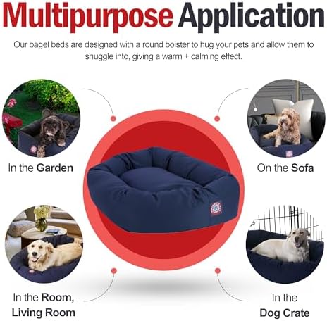 Majestic Pet Bagel Calming Dog Bed, 32 Inch Medium, Round, Washable, Blue