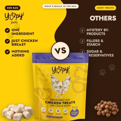 Freeze-Dried Raw Chicken Treats for Dogs and Cats — Single Ingredient, Grain Free, High Protein Training Treat and Meal Topper 1.76 oz (50g)
