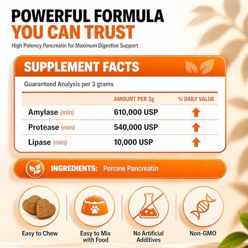 Pancreatic Enzymes for Dogs - 10X Pancreatin Digestive Enzyme Chews