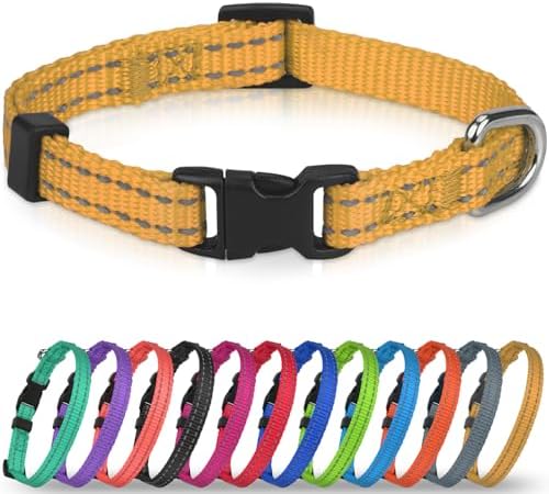 Joytale Feather-Light Puppy Collar for Extra Small Dogs, 3/8", Khaki