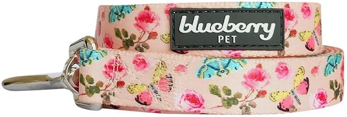 Blueberry Pet 9 Patterns Durable Spring Scent Inspired Rose and Butterfly Print Pastel Pink Dog Leash 4 ft x 1", Large, Leashes for Dogs