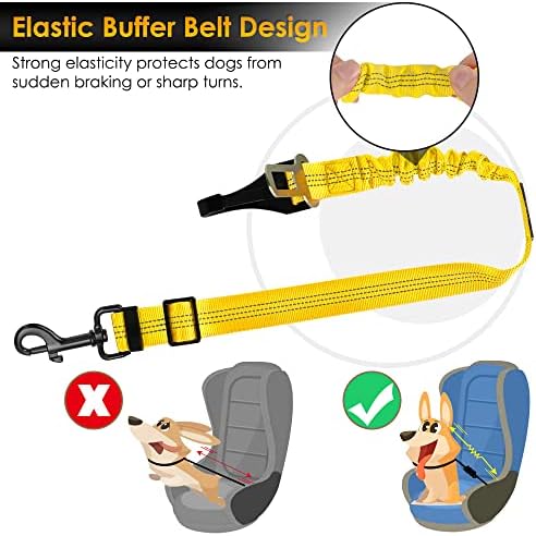 SlowTon Dog Harness - Adjustable Seatbelt, 2-in-1 Latch Bar, Yellow, 27.55in
