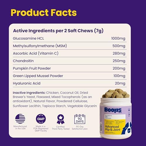 Advanced Hip & Joint Supplement for Dogs - 90 Soft Chews with Glucosamine, MSM, Chondroitin & Multivitamins - Supports Mobility & Flexibility - Made with Pasture-Raised Chicken