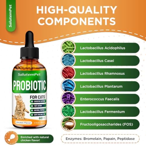 Cat Probiotic Helps with Colic, Upset Stomach, Diarrhea, Gas, and Bloating – Advanced Prebiotics & Probiotics for Cats Digestive Support – Enriched with Chicken Flavor – 2 Oz