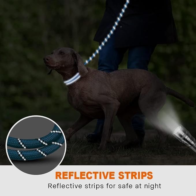Taglory Rope Dog Leash for Medium Large Dogs, 6 FT Padded Handle, Blue | Climbing Rope for Strong Pullers, Reflective for Night Walks and Training, Comfortable Grip, Anti-tangle Swivel Clip 1/2 inch