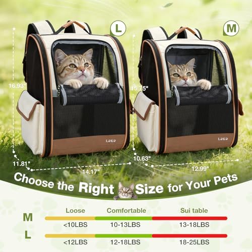 Lekereise Cat & Dog Backpack Carrier, Breathable Mesh, Small/Medium/Large Up to 25 lbs