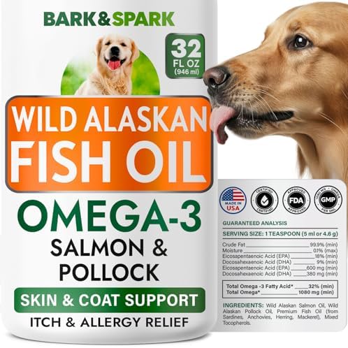 Omega 3 Fish Oil Liquid Supplement for Dogs - Wild Alaskan Salmon Oil