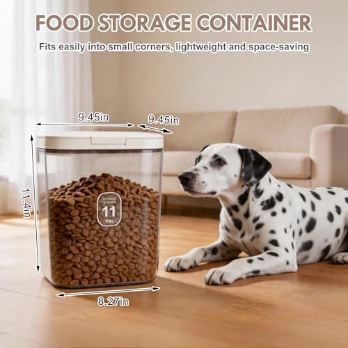 LEAWALK 11 Lbs Airtight Dog Cat Food Storage Container and Dog Treat Containers BPA-Free, PET Clear Stackable Pet Storage Bin, Pop Top, 1-Cup Scoop, for Pet Food/Rice/Flour/Bread/Grains/Spaghetti