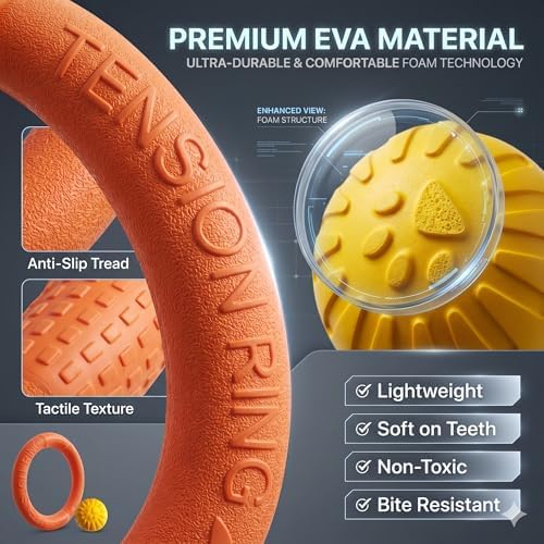 Large Dog Toy Ring & Ball Combo Set, Floating EVA, 2-Pack, Orange