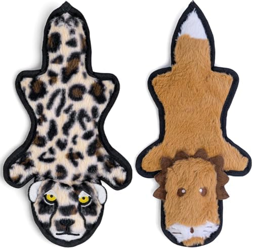 SHARLOVY No Stuffing Dog Toys Crinkle Squeaky, Long Lasting Chews for Aggressive, Durable Plush Dog Puppy Chew Toys for Teething, with 6 Tough Layers for Small Medium Large Breed-2 Pack,Medium