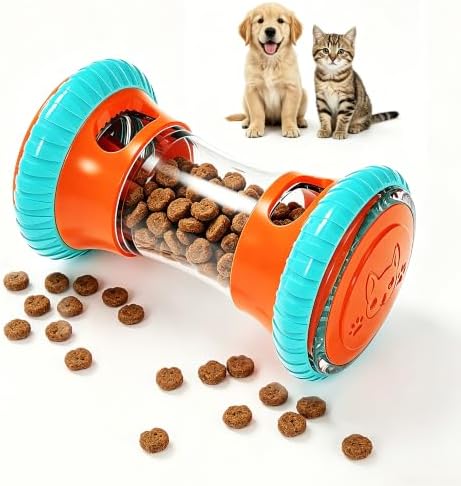 Dog Slow Feeder Toy & Enrichment Puzzle, Interactive Treat Dispenser for All Breeds, Freeze-Dried Compatible Dual Port, Quiet Rubber Wheels, Dishwasher Safe, Boredom & Anxiety Relief