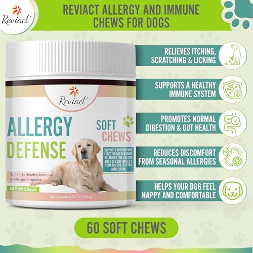 Allergy and Immune Support for Dogs – Itchy Skin Relief with Probiotics, Digestive Aid, Anti-Itch, Dry Skin & Coat Health, Hot Spots and Paw Licking, 60 Chewable Treats