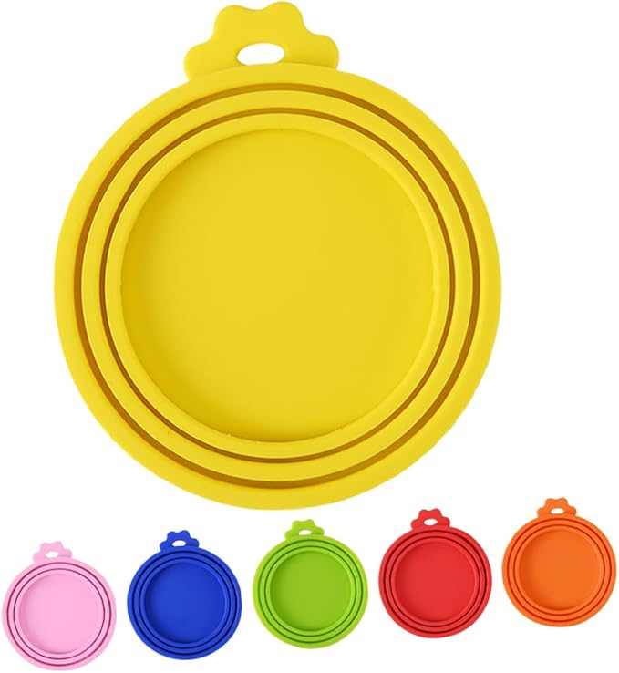 Ciieeo 6pcs Silicone Can Covers for Dog and Cat Food Dishwasher Safe Lids in Colors Yellow Orange Green Red Airtight Seal to Maintain Freshness and