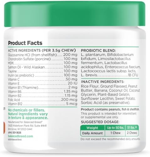 Senior Dog Vitamins Supplements Dog Multivitamin Dogs Soft Chew Glucosamine | 7-Strain Probiotics, Vet-Pharmacist Approved, Made in USA, Natural Non-GMO Ingredients, Peanut Butter + Banana, No Fillers