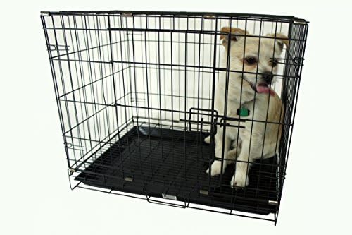 YML 24-Inch Foldable Light Duty Door Dog Crate with WireBottom Grate and Plastic Tray, Black