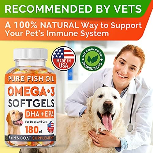 Omega 3 Fish Oil Pills for Dogs - EPA+DHA Fatty Acids Softgels,Vet-Approved