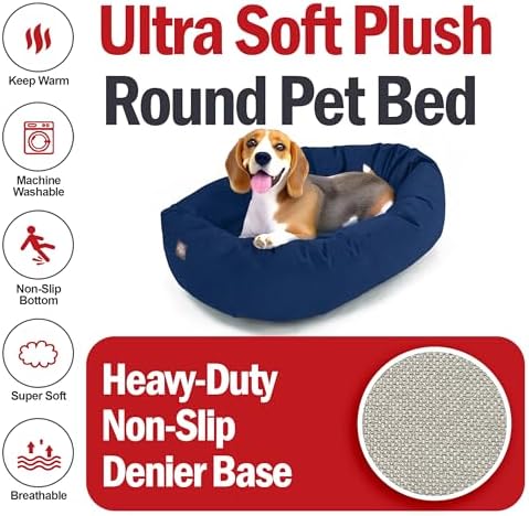 Majestic Pet Suede Calming Dog Bed, 32 Inch Medium, Washable, Navy