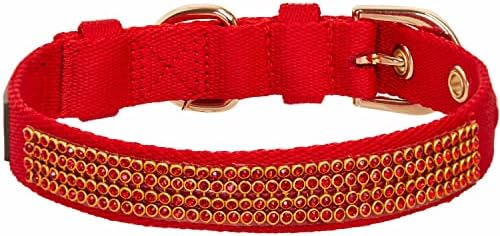 Blueberry Pet Sparkling Rhinestone Adjustable Dog Collar with Metal Buckle, True Red, Neck 13-16.5", for Medium Breed