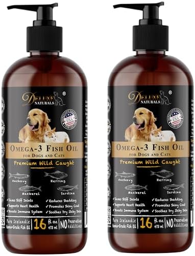 Omega-3 Fish Oil for Dogs & Cats – 2-Pack (16 fl oz Each) High-Potency Wild-Caught Fish Oil with 800 mg EPA + 525 mg DHA per Teaspoon, Supports Skin & Coat and Joint Health Supplement