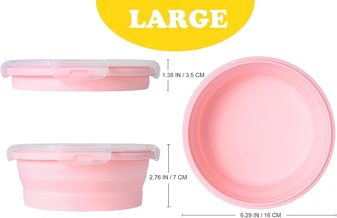 Joyinjojo Collapsible Dog Bowls with Lids, 2 Pack, Pink, 27oz