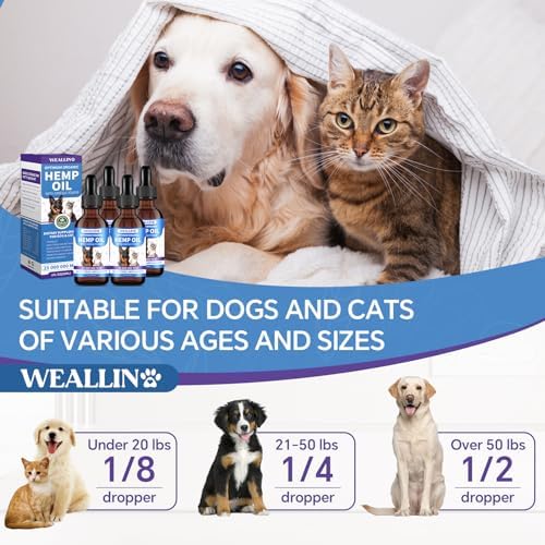 Hemp Oil for Dogs and Cats, Calming Drops, Omega 3-6-9, 4 Fl Oz, 4 Pack
