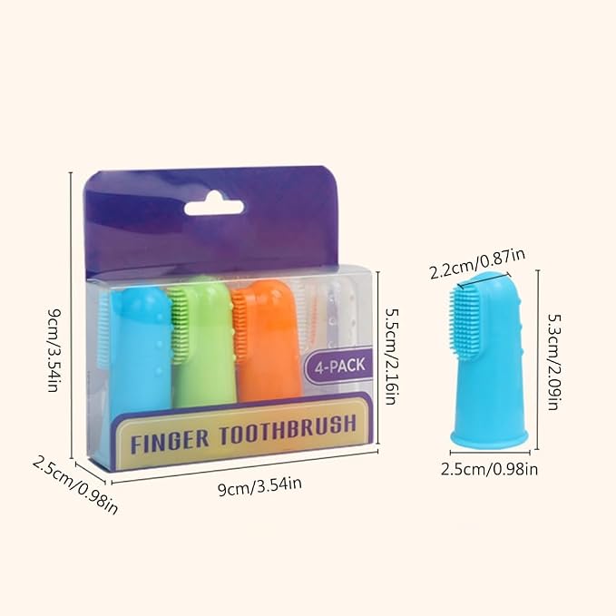 4PCS/Set Dog Finger Toothbrush for Pet Tooth Cleaning Tool - Soft, Flexible, Manual Pet Toothbrush - Green, Orange, Blue - 4 Pack