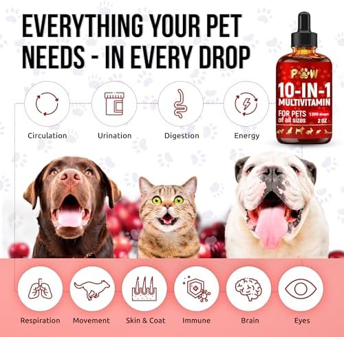 Liquid Multivitamin for Dogs with Glucosamine – Help with Allergies & UTIs – Dog Vitamins and Supplements – Cat Multivitamin for Hips & Joints – B, C & D3 for Coat Shining & Digestion – 2 oz