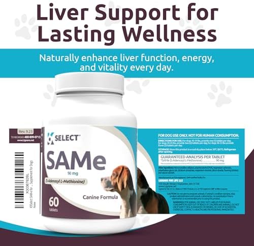 K9 Select SAM-E for Dogs – Dog Liver Supplement for Small and Medium Adult Dogs – Canine Liver Health & Detox – Hepato Support, Multivitamin for Cell-Growth, 60 Tablets