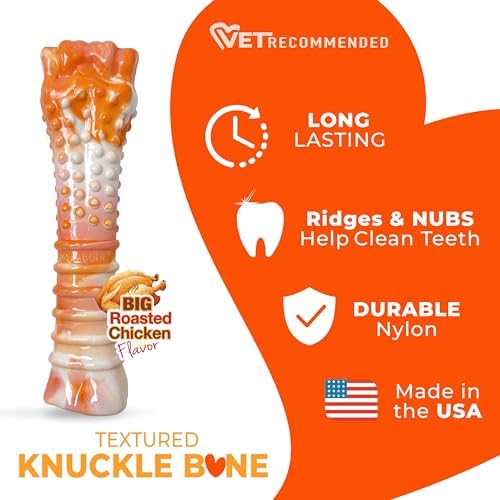 Nylabone Power Chew Textured Bone Dog Toy, Roasted Chicken Flavor, X-Large | Durable chew toys, limited edition, long lasting, discourages destructive chewing, teeth-cleaning textures, for dogs 50+ lbs