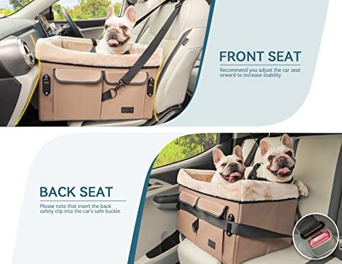 Petsfit Dog Booster Car Seat, Medium/2 Small Dogs Up to 45 lbs, Washable Pad, Tan