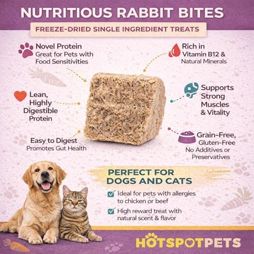hotspot pets Freeze Dried Rabbit Treats for Dogs & Cats – Raw Single Protein Rabbit Bites Training Rewards & Food Topper – Grain Free, Low Calorie, USA Made – (6 Ounce ~200+pcs)