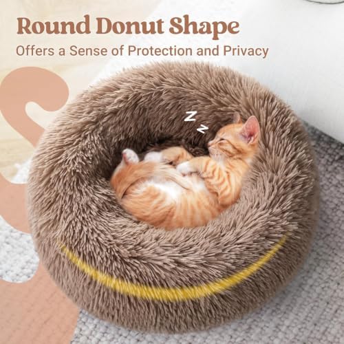 rabbitgoo Calming Cat Beds for Indoor Cats, 20 inches, Light Brown