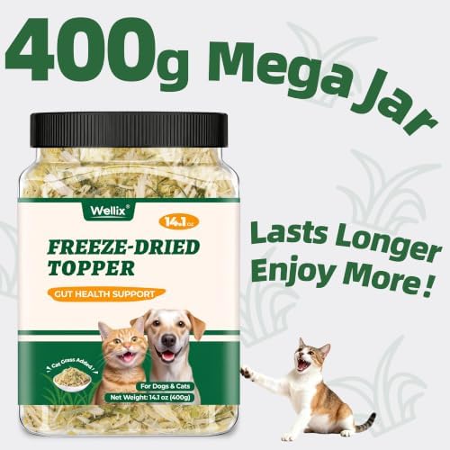 Wellix 14.1oz Freeze Dried Cat Grass Topper for Cats & Dogs