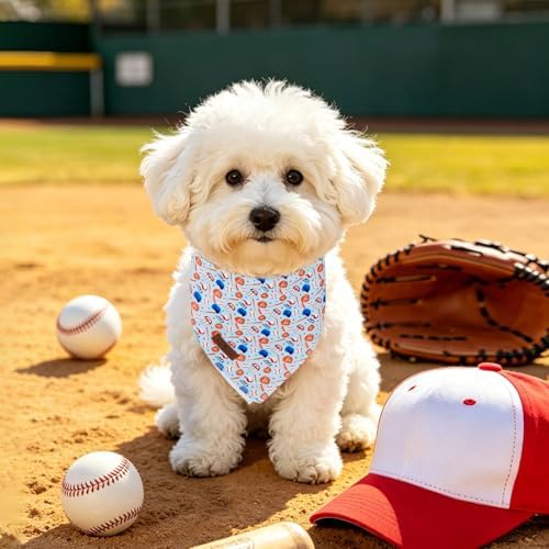 Lionet Paws Summer Blue Baseball Dog Bandana Washable Cotton Handkerchief Scarf Triangle Blue Bandana, Large (Pack of 1), Medium, Blue