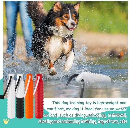 Blueweenly Multicolor Dog Bumper Toy Training Dummy, 4 Pcs | Plastic Lightweight Floats on Water, Textured with Rope for Fetch, Pool Outdoor Retrieving, Summer Water Play