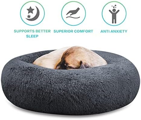 SAVFOX Calming Donut Dog Bed, 30", Dark Grey