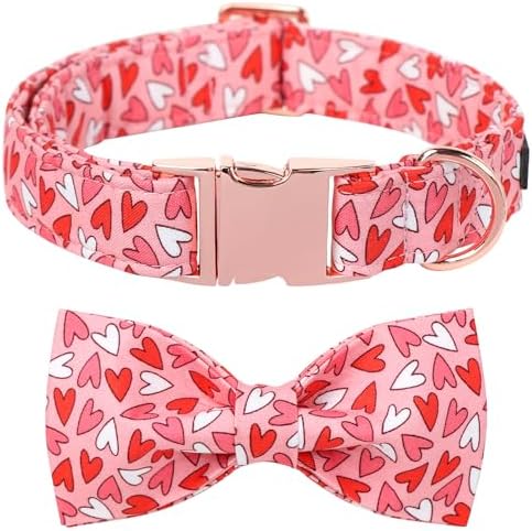 Lionet Paws Valentines Dog Collar Bowtie, Dog Bowtie Collar with Metal Buckle for Dogs, Adjustable Comfortable Dogs Collars Girl Boy, S, Neck 10-16 in