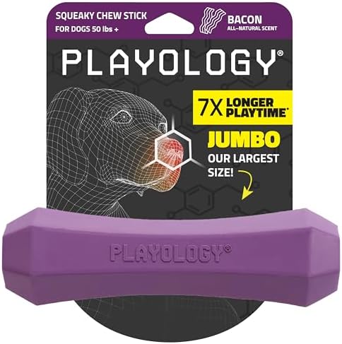 Playology Squeaky Chew Stick - Scented Dog Toy - Jumbo, Bacon Scent | Rubber Construction, All Natural Scent, Durable Design