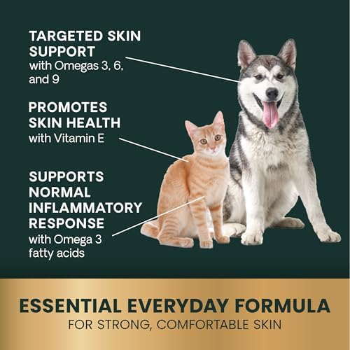 VetriScience Omega Healthy Skin Capsules, 3.6.9 Fish Oil Supplement for Dogs & Cats, Skin Health, Coat Growth, Reduce Shedding, Over 750 mg Omega Fatty Acids per Capsule, Gel Caps,90 Count(Pack of 2)