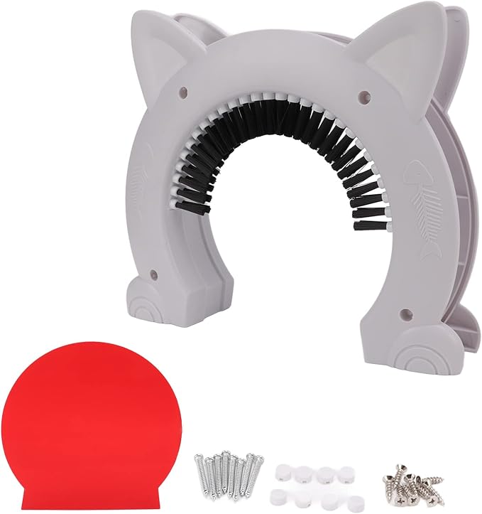 Cat Door Interior Door with Grooming Brush,Cat Brush for Long or Semi Short Haired for Shedding Removing Loose Fur and Massage (White)